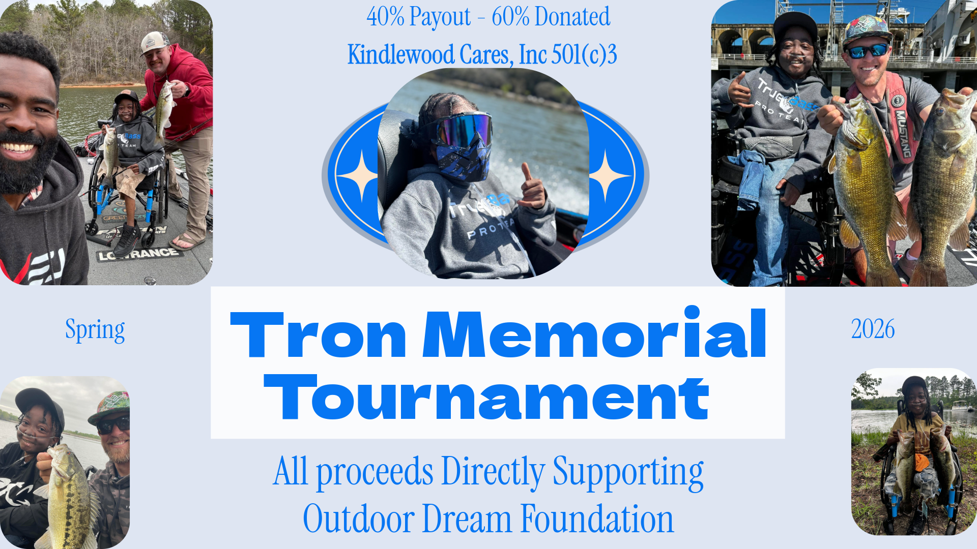 Tron Foster Memorial Tournament banner — honoring Tron Foster with photos of anglers from the SUF fishing community